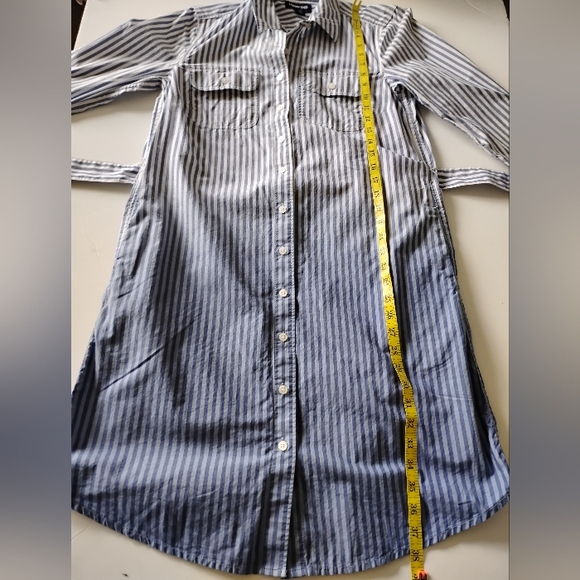 Lands' End Classic Cotton Shirt Dress Ombre Blue Stripe Preppy Size Small - Picture 16 of 17